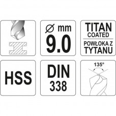 YATO Burghiu pentru metal HSS-TiN, diametru 9mm..